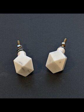 2 White Marble Multi Faceted Drawer Pulls / Cabinet Knobs